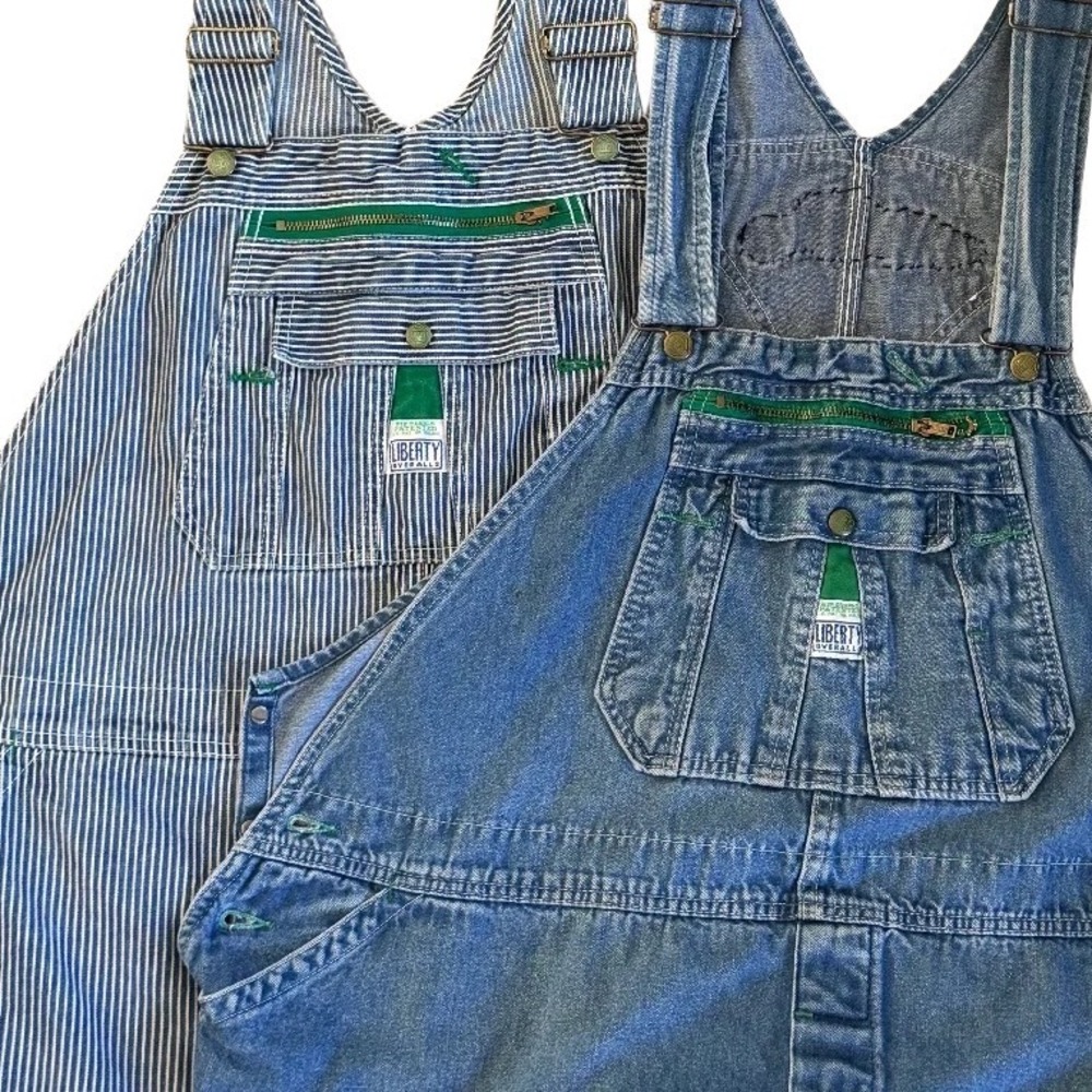 Lot of 2 Liberty Overalls Mens Hickory Stripe Blue Denim Bib Workwear